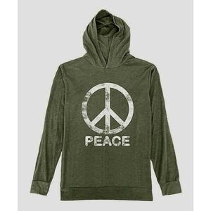 Urban Smalls Dark Heather Forest Weathered‎ Peace Sign Hoodie Lightweight S 3XL